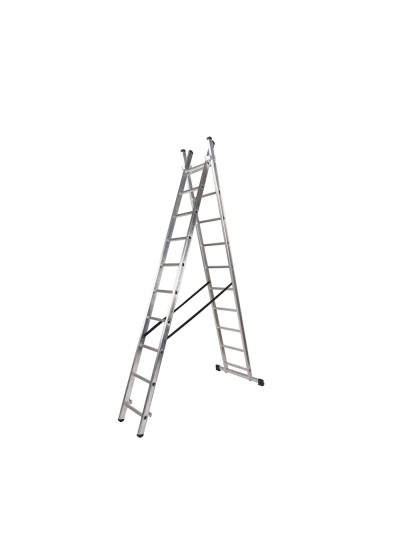 Escalera Aluminio 2 Tramos 10+10 Peldaños. Plegable, Antideslizante, Resistente