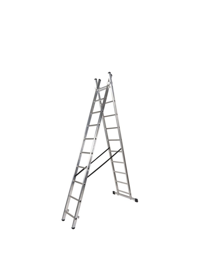 Escalera Aluminio 2 Tramos 10+10 Peldaños. Plegable, Antideslizante, Resistente