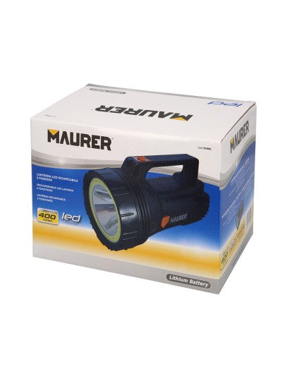 Linterna LED de Mano Multifunción Con Asa, Bateria Litio Recargable (4.000 mAh) 400 Lumenes. 2 Modos de Iluminación
