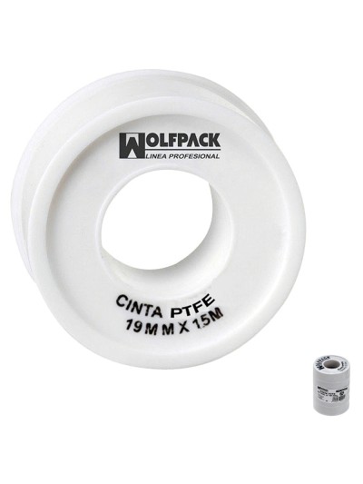 Cinta PTFE Wolfpack 19 mm. x 50 m. Grueso. (Paquete de 5 Rollos)