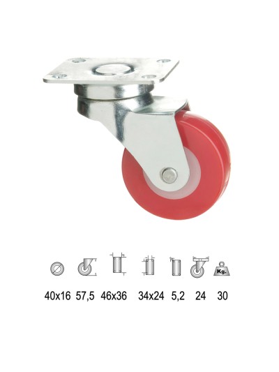 Rueda Poliuretano Placa 40 mm.