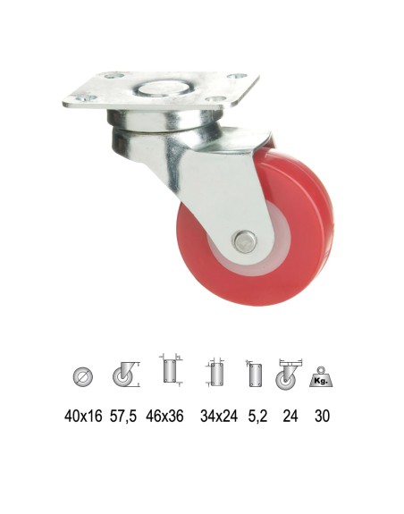 Rueda Poliuretano Placa 40 mm.