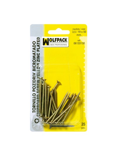 Tirafondo Pozidriv Bicromatado 3,0/18x 12 mm. (50 Piezas)