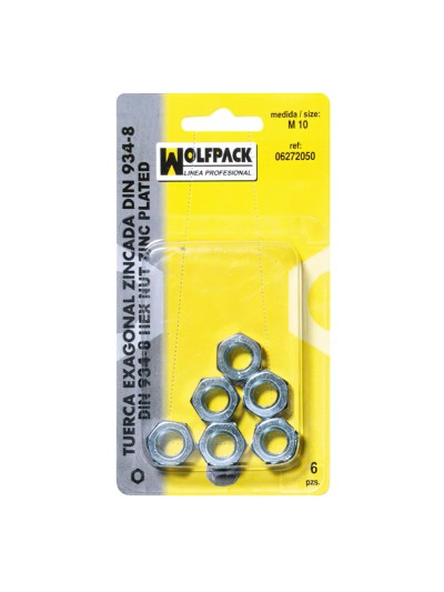 Tuerca Hexagonal Zincada Din934 M08 (10 Piezas)